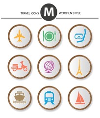 Travel icons,wood style,vector