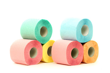 Colorful toilet paper rolls