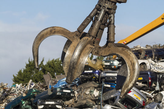 Close up of a Crane grab in a Scrapyard