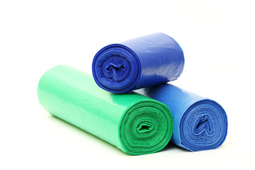 Garbage bags rolls on a white background