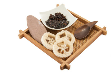 Spa treatment set on wood