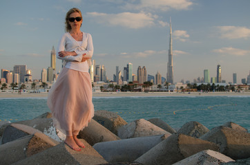 Young woman in the beach of Dubai (United Arab Emirates)