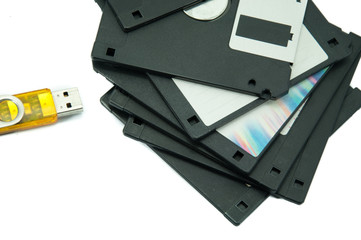 Old floppy disk, and USB port ,memory innovation concept