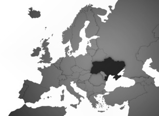 3D Europakarte grau / weiß mit Ukraine