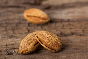 Almonds on wooden board