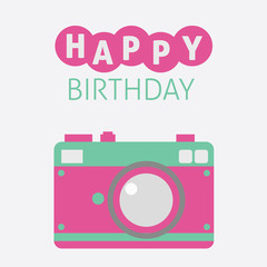 Cute Camera Card Happy Birthday Icon Flat