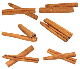 set macro cinnamon sticks isolated on white, clipping path