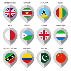 Marker from paper with flag for map - set fourth