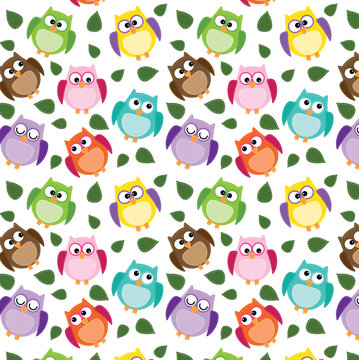 seamless owl pattern with leaves