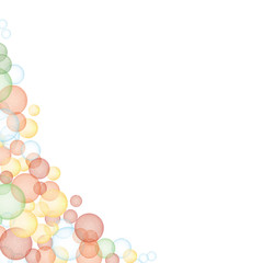 Fototapeta na wymiar Multi-colored bubbles or bokeh framing edge of page