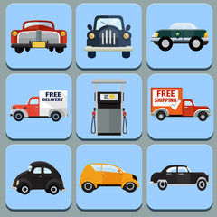 Car icon flat illustration -set