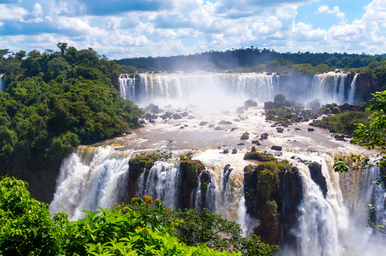 Panorama view of Iguassu Falls, waterfall in Brazil