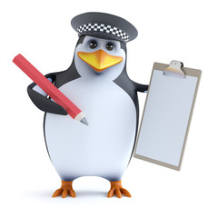 3d Officer penguin has a clipboard
