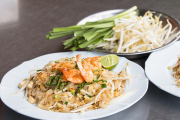 Pad Thai Goong Sod (Fried Rice Sticks with Shrimp) . Thai style
