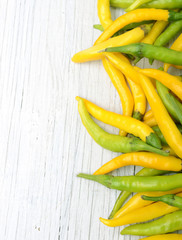 Hot Peppers Wooden Background Copy Space