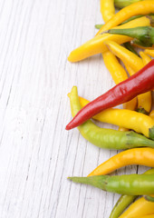 Hot Peppers Wooden Background Copy Space