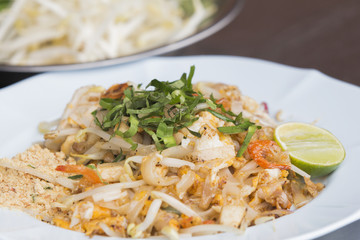 Pad Thai Goong Sod (Fried Rice Sticks with Shrimp) . Thai style