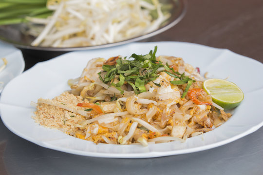 Pad Thai Goong Sod (Fried Rice Sticks with Shrimp) . Thai style