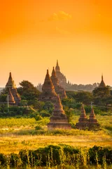 Stickers pour porte Orange Bagan au coucher du soleil, Birmanie.