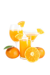 Mandarin oranges and glass isolated.