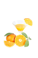 Mandarin oranges and glass isolated.