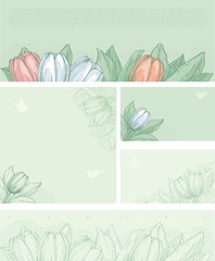springSet of  floral backgrounds at  retro engraving style.