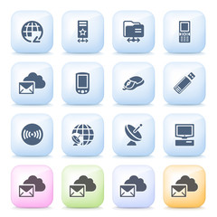 Communication icons on color buttons.