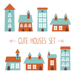 Set of cute houses hand drawn style © Yuzach