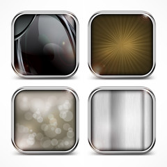 Set of metal square four icons on white, vector illustration