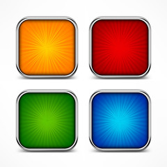 Colored glassy square buttons on white, vector illustration