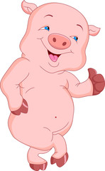 Obraz na płótnie Canvas cute pig cartoon thumb up
