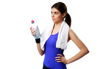 Naklejka premium sport woman holding bottle with water 