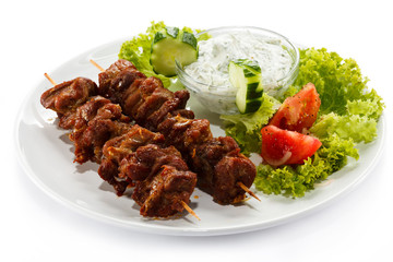 Grilled meat and vegetables