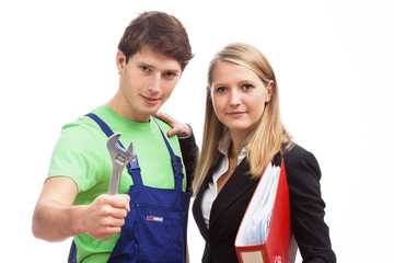 Young business woman and handyman