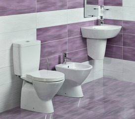 detail of modern bathroom with sink, toilet and bidet