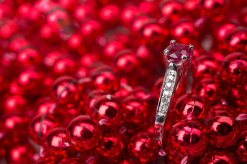 Engagement Ring with red pearls