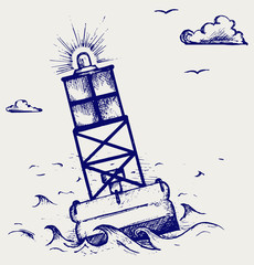A warning buoy off the coast - obrazy, fototapety, plakaty