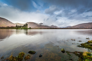 Old ruins of a castle on the lake