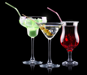 alcohol cocktail set with summer fruits