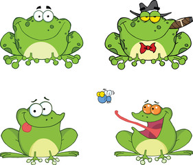 Obraz premium Happy Frogs Cartoon Characters 2. Set Collection