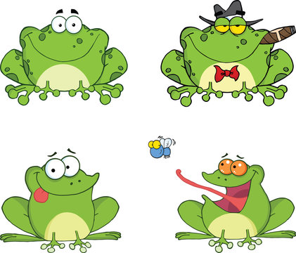 Happy Frogs Cartoon Characters 2. Set Collection