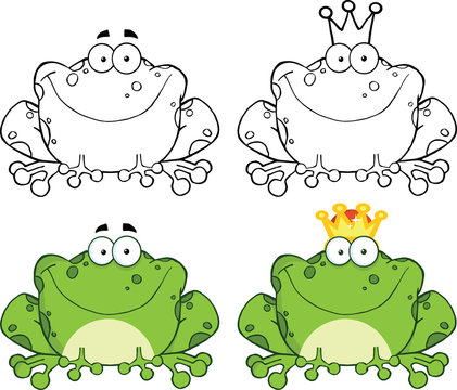 Happy Frog Sitting Cartoon Character. Set Collection