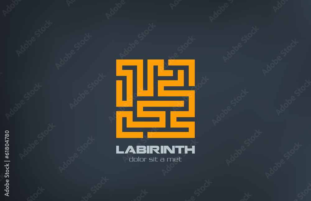 Poster logo labyrinth vector icon design. puzzle rebus concept
