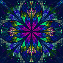 Naklejki  Multicolor beautiful fractal in stained glass window style. Comp