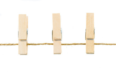 clothespins on rope isolate