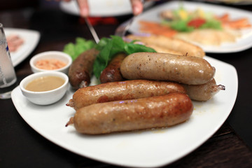 Plate of grilled sausages