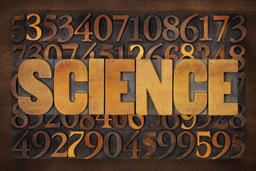 science word and numbers in wood type