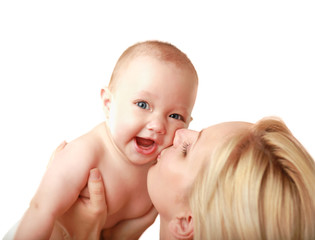 Mother holding baby.