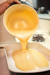 Pouring cake mixture