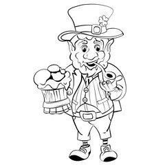 Cartoon Leprechaun .St. Patrick's Day. Drawing style black